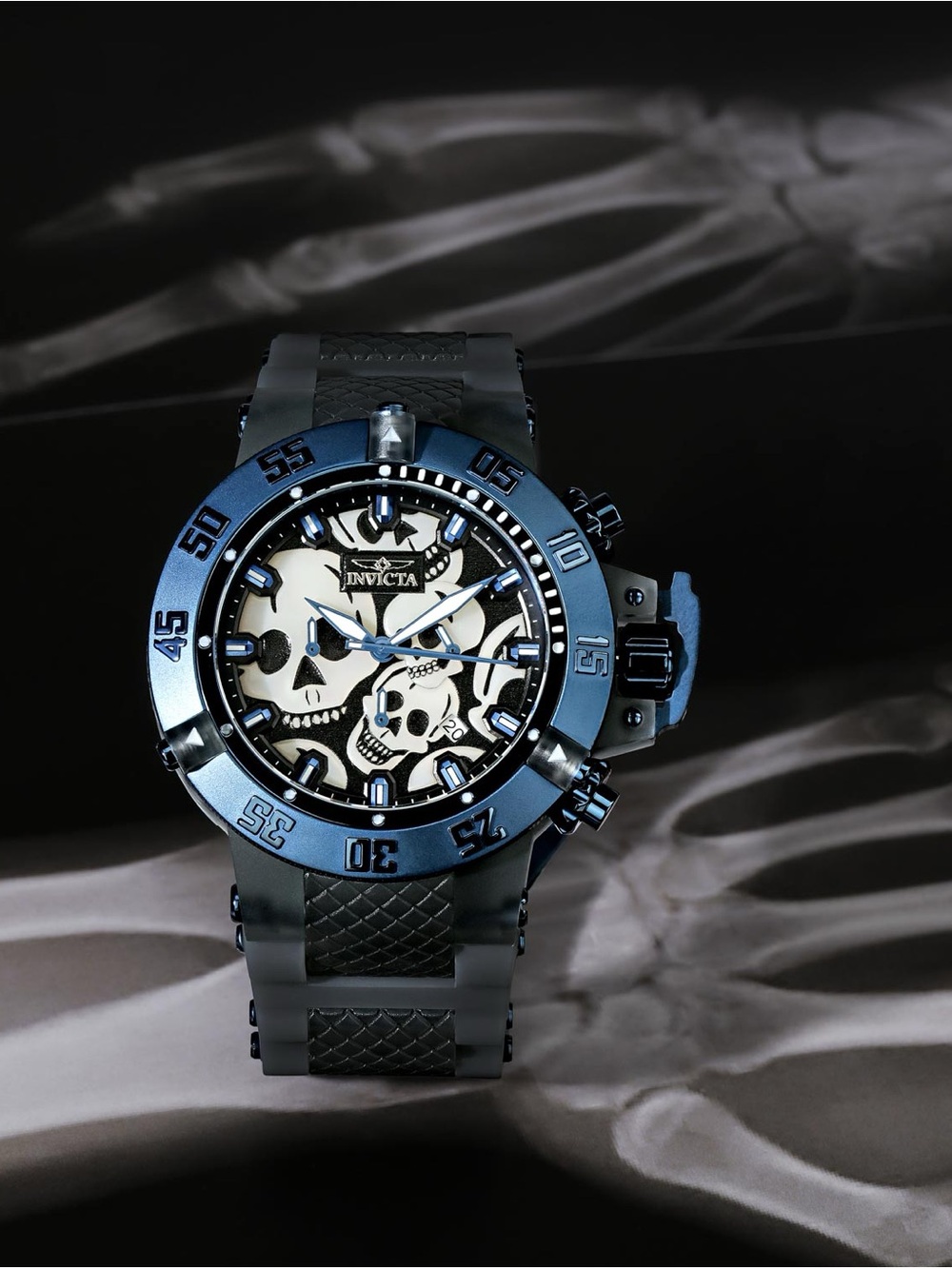 INVICTA Subaqua Chronograph Quartz Black Dial Skull Men's Watch 37329 New - Picture 2 of 11